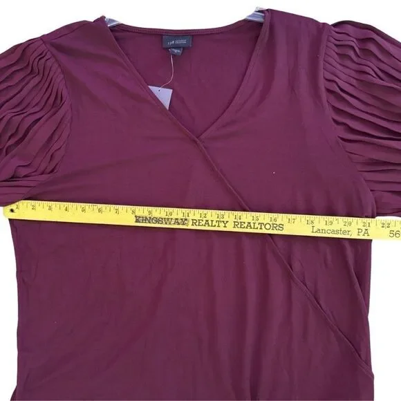 J Jill Bordeaux Pleated Bell Sleeve Top Womens Sz XL V Neck Flowing Dramatic NEW - Picture 11 of 15